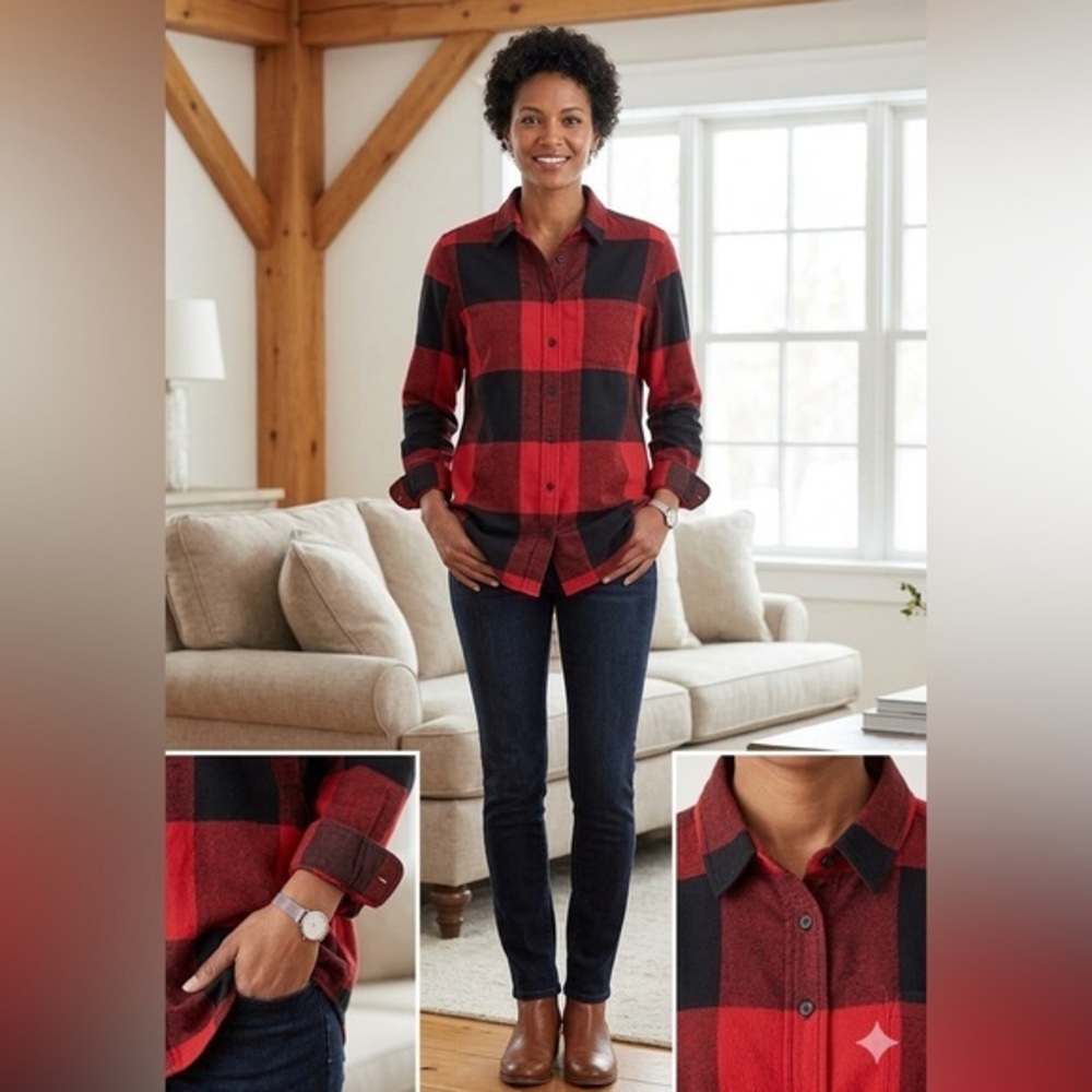 Athleta Women’s Small Heat Gen Flannel 2.0 Canyon Red Black Plaid Shirt S Top